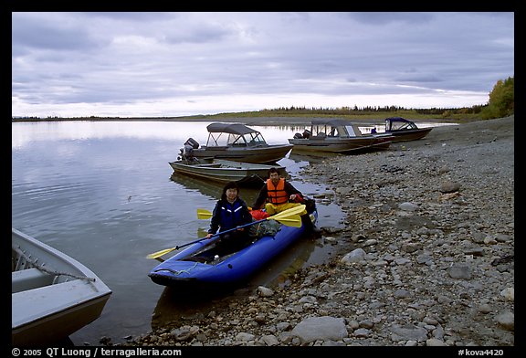 Putting up the canoe in Ambler. Kobuk Valley National Park, Alaska