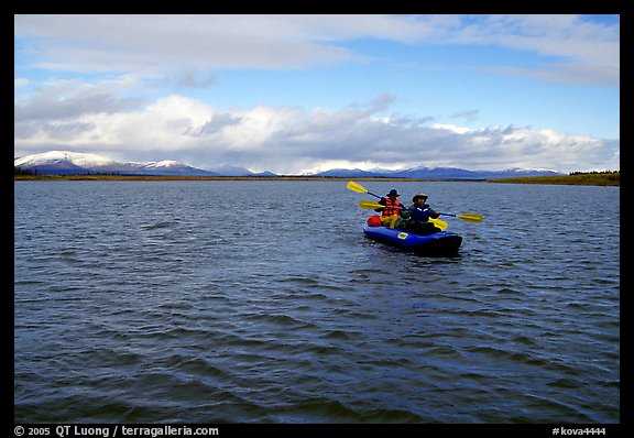 Canoeists Paddling on the wide Kobuk River. Kobuk Valley National Park, Alaska