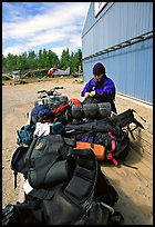 Trailer loaded with backpacking gear. Lake Clark National Park, Alaska ( color)