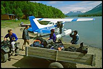 Getting ready to load the floatplane with the backpacking gear. Lake Clark National Park, Alaska (color)