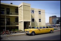 Denali overland shuttle in front of the Youth Hostel in Anchorage. Alaska