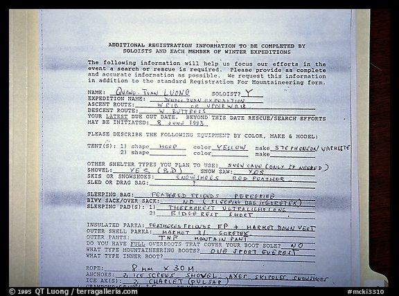 Information sheet to be filled by soloists. Alaska