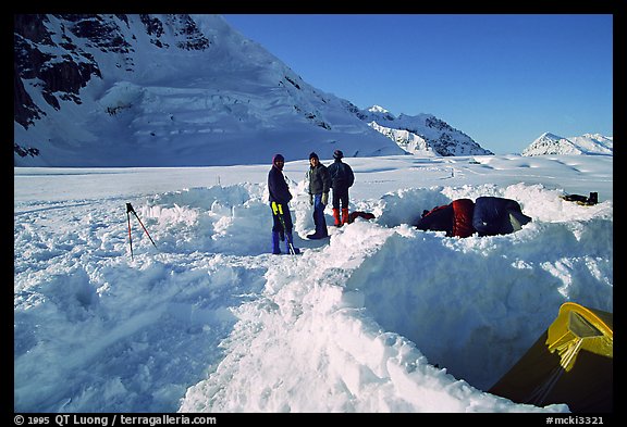 Snow camping on the Kahilna Glacier. Denali, Alaska