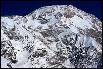 The mighty West face of Mc Kinley. The West Buttress is the ridge on the left on the skyline, the Cassin the ridge on the right. Denali, Alaska