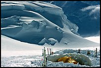 Camp 11000 with a many skis. Denali, Alaska