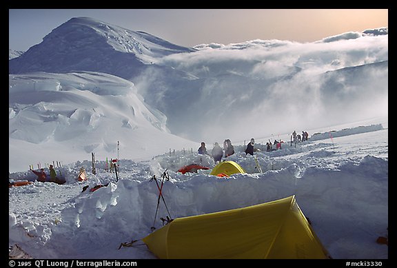 The first important camp, where people gather at a same spot, is found at 11000. Denali, Alaska (color)
