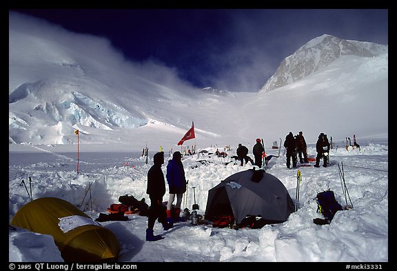 Above the 11000 camp, the route becomes steeper, making sleding or sking unpractical. Denali, Alaska (color)