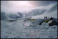 Camp 11000 with a forest of wands. Denali, Alaska