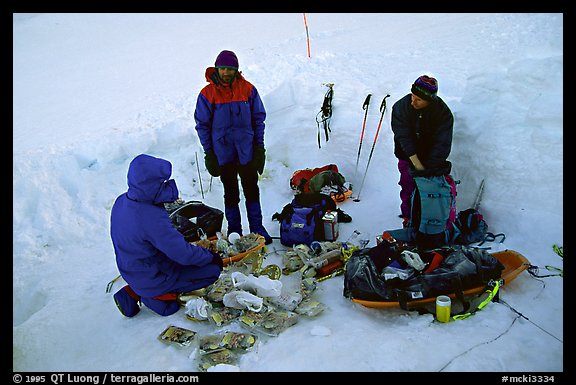 Like most people, we leave our snowshoes and sleds here, and organize ourselves to do a double carry the next morning. Denali, Alaska