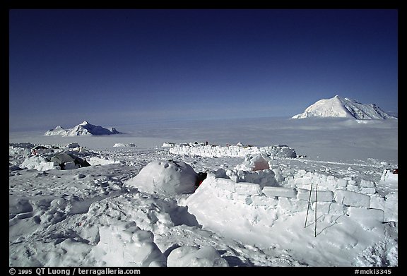 Fresh snow and sea of clouds on 14300ft camp. Denali, Alaska (color)