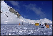 The ranger tent. They perform rescues and operate a medical camp, but also give tickets for littering. The two lattrines help keep the snow good for drinking. Denali, Alaska (color)