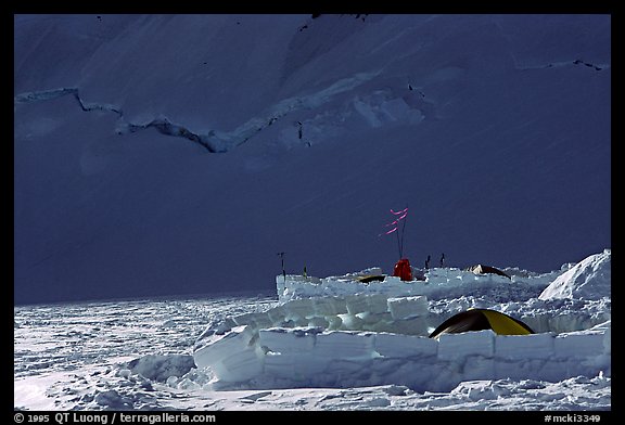 The temperatures during the day were pleasant, but within fifteen minutes after the sun has disappeared, they would drop down to subzero (F). This was a warm year, with minimum temperatures of -20F.. Denali, Alaska (color)