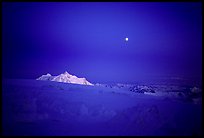 Midnight alpenglow on Mt Hunter, seen from the 14300ft on Mc Kinley. Denali, Alaska (color)