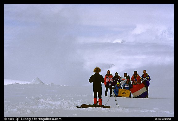 The 14300 camp has a very social, and international atmosphere. One could argue that it is hardly a wilderness experience since there are in permanence dozens of tents there during the short (May-June) climbing season. Denali, Alaska (color)