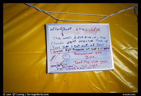Posted on the ranger tent, was the weather forecast we were all after: at least some stable weather. Denali, Alaska (color)