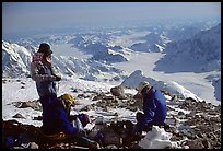 The Balcony camp on the West Rib really deserves its name. Panoramic view over 180 degrees. Denali, Alaska (color)