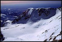 The three tracks starting from the 14300 camp are very visible: to Windy Corner, the West Buttress, and the West Rib (although these were only my tracks). The 14300 camp would soon be in the shade. Denali, Alaska ( color)