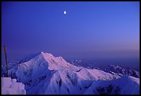 Midnight sunset over Mt Foraker from the West Rib. Denali, Alaska (color)