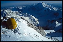 Being late on my schedule, due to the unexpected effect of altitude, I am lucky to find a ledge large enough for my Stephenson tent. Denali, Alaska (color)