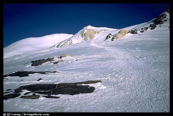Junction with the West Buttress route (see the numerous crampon marks) on the summit plateau. Denali, Alaska (color)
