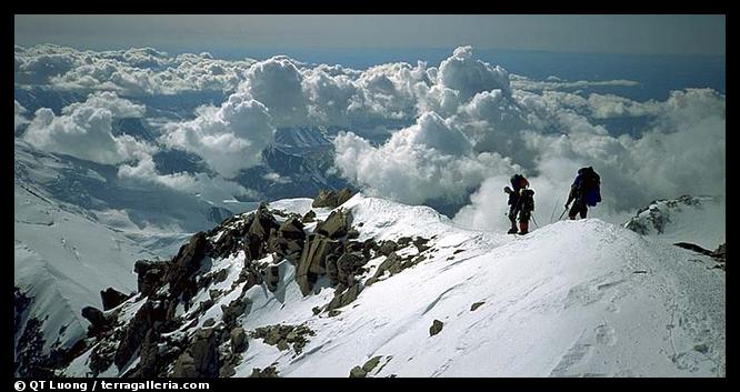 Party of three on the West Buttress. Denali, Alaska