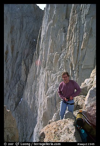 Man gearing up to climb  East face of Mt Whitney. California (color)