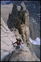 Man climbing East face of Mt Whitney. Sequoia National Park, California (color)