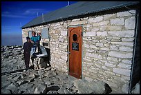 Hikers and Mt Whitney summit shelter. California ( color)