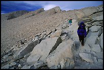 Hiking down Mt Whitney in cold conditions. Sequoia National Park, California (color)