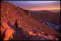 Hiking down Mt Whitney at sunset. California