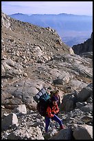 Mountaineers hiking on approach to  East face of Mt Whitney. California