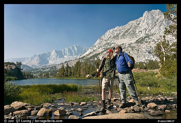 Father and son at Long Lake, John Muir Wilderness. Kings Canyon National Park, California (color)