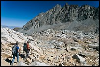 Hikers below Bishop Pass, John Muir Wilderness. Kings Canyon National Park, California ( color)