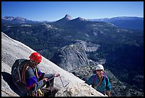 Climbing the Snake Dike route, Half-Dome. Yosemite National Park, California (color)