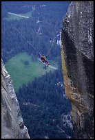 [photo by Bryce Nesbitt] Tyrolean traverse from Lost Arrow Spire. Yosemite National Park, California