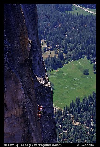 Climber of the Yosemite Falls wall. Yosemite National Park, California