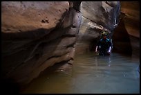 Canyoning in dark narrows, Pine Creek Canyon. Zion National Park, Utah ( color)