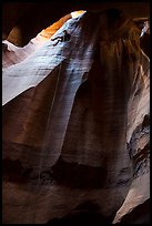 Free hanging rappel in huge chamber, Pine Creek Canyon. Zion National Park, Utah ( color)