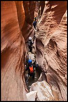 Hikers in Keyhole Canyon narrows. Zion National Park, Utah ( color)