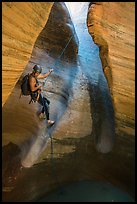 First rappel into Keyhole Canyon. Zion National Park, Utah ( color)