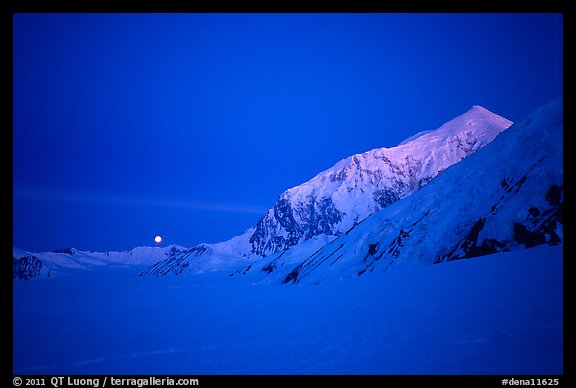 Mt Foraker and moon at twilight. Denali National Park (color)