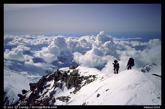 Mountaineers descend West Buttress of Mt McKinley. Denali National Park (color)
