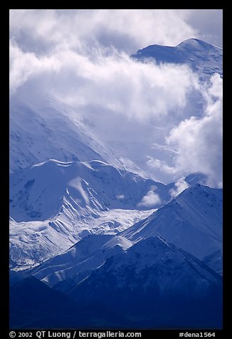 Mt Mc Kinley in the clouds from Wonder Lake area. Denali National Park, Alaska, USA.