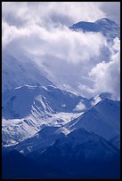 Mt Mc Kinley in the clouds from Wonder Lake area. Denali National Park, Alaska, USA.