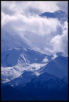 Mt Mc Kinley in the clouds from Wonder Lake area. Denali National Park, Alaska, USA. (color)