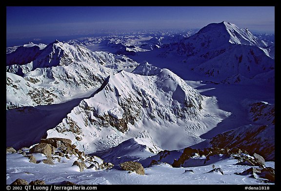 Kahilna peaks and Mt Foraker seen from 16000ft on Mt Mc Kinley. Denali National Park (color)