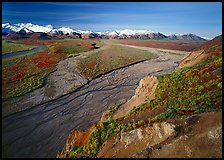 Braided river and Alaska Range from Polychrome Pass. Denali National Park, Alaska, USA.