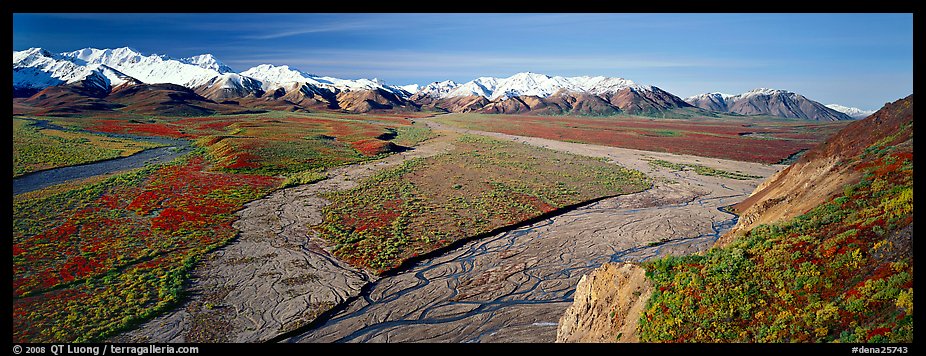 Alaskan scenery with wide braided rivers and mountains. Denali  National Park (color)