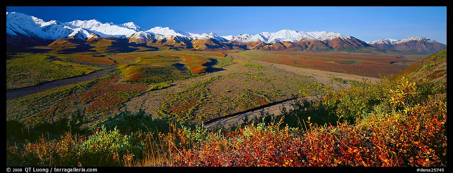 Alaskan mountain landscape with wide river valley. Denali National Park (color)