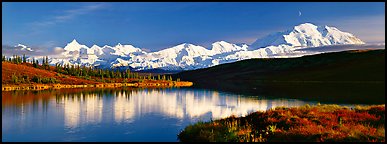 Tranquil autumn evening with Mount McKinley reflections. Denali National Park (Panoramic color)